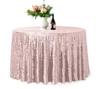 WedDecor Premium Crushed Velvet Tablecloth, 132" Rose Pink Round Dining Glitz Soft Fabric Tablecover For Kitchen Wedding Banquet & Special Events Party Table Decoration, Pack of 10