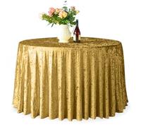 WedDecor Premium Crushed Velvet Tablecloth, 90" x 90" Gold Round Dining Glitz Soft Fabric Tablecover For Kitchen Wedding Banquet & Special Events Party Table Decoration, Pack of 1