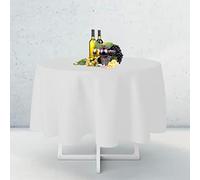WedDecor Premium Quality 132 Inch White 2pcs Round Tablecloth Durable Polyester Fabric Table Cover for Wedding Birthday Anniversary Dinner Parties Events Decoration
