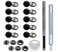 Weddecor Press Studs Grey 4 Parts Snap Fasteners with Fixing Hand Tools for Clothing, Bags, Leathercraft, Fashion Accessories, DIY Craft Projects, 15mm, Black, 10pcs