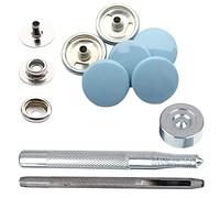 WedDecor Press Studs Grey Blue 4 Parts Snap Fasteners with Fixing Hand Tools for Clothing, Bags, DIY Craft Projects, Leathercraft, Fashion Accessories, 15mm, 10pcs