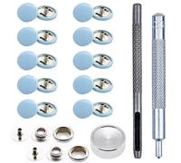 WedDecor Press Studs Grey Blue 4 Parts Snap Fasteners with Fixing Hand Tools for Clothing, Bags, DIY Craft Projects, Leathercraft, Fashion Accessories, 15mm, 10pcs