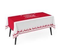 WedDecor Rectangular 90cm x 140cm Polyester Christmas Table Cover, Waterproof Festive Tablecloth with Merry Christmas Text, Reindeer and Christmas Tree Border, Winter Holiday Party Table Décor