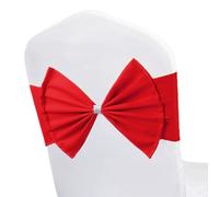 WedDecor Red Elastic Chair Covers Sashes with Buckle Bows, Stretch Chair Cover Band with Buckle Slider, Spandex Chair Sashes for Wedding Parties, Receptions, Banquets, Chair Decoration - 100pcs