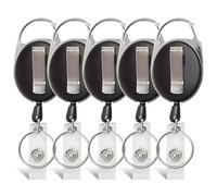 WedDecor Retractable Badge Reel 1.5cm Thick Metal Badge Clip Split Ring Retractable Card Holder Heavy Duty Extendable Lanyard for ID Card Name Tag Keys Office School Nursing Airports (5pcs)