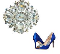 WedDecor Rhinestone Applique Patch Crystal Diamante Metal Motif with Back Prongs for Decorating Bridal, Wedding Dress, Party wear, Fashion Accessories, 70mm x 65mm, Silver