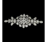 WedDecor Rhinestone Applique Patches, Crystal Diamante Motif for Sewing on, Bridal, Wedding Dress, Party wear, Fashion Accessories, 230mm x 90mm, Metal, Silver