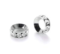 WedDecor Rhinestone Diamante Spacer Beads, Clear Crystal Jewellery Making Accessories, Outfit Design, Leather Crafts, DIY Project, Silver, 10mm, 10pcs