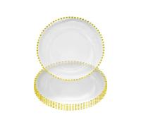 WedDecor Round Charger Plates Centerpiece Clear Glass with Beads Presentation Plate Set Dinner Table Decorations Weddings Banquets Christmas Dining Parties Tableware, 33cm, 6pcs