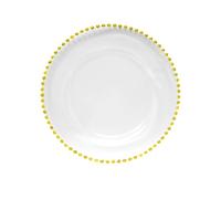 WedDecor Round Charger Plates Centerpiece Clear Glass with Beads Presentation Plate Set Dinner Table Decorations Weddings Banquets Christmas Dining Parties Tableware, 33cm, 1pc