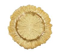WedDecor Round Charger Plates Centerpiece Glass Presentation Plate Set Dinner Table Decorations Weddings Banquets Christmas Dining Parties Tableware, 33cm, Gold with Vintage, 1pc