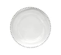 WedDecor Round Clear Glass Charger Plates with Silver Beads, Centerpiece Presentation Plate Set Dinner Table Decorations Weddings Banquets Christmas Dining Parties Tableware, 33cm, 1pc