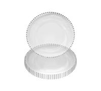 WedDecor Round Clear Glass Charger Plates with Silver Beads, Centerpiece Presentation Plate Set Dinner Table Decorations Weddings Banquets Christmas Dining Parties Tableware, 33cm, 6pcs