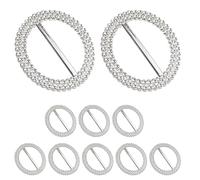 WedDecor Round Crystal Rhinestone Buckle Chair Sash Ribbon Slider for Wedding Invitation Letter Silver Clothing Ring Wrap Holder for Women Girls, 10pcs