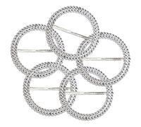 WedDecor Round Crystal Rhinestone Buckle Chair Sash Ribbon Slider for Wedding Invitation Letter Silver Clothing Ring Wrap Holder Gift Wrap for Women Girls, 5pcs