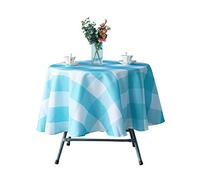 WedDecor Round Printed Tablecloth, Wipe Clean Table Cover White Blue Geometric Design, Polyester Circular Tablecloth for Kitchen, Dinning, Tabletop (70" Round, Blue Buffalo Checks)