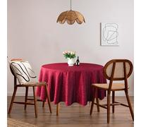 WedDecor Round Tablecloth - 120 Inch Red Damask Premium Table Cloth Leaves Design Spill Proof Wrinkle Resistant Waterproof Soft Polyester Table Cover for Kitchen Parties Tabletop, Pack of 5