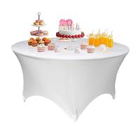 WedDecor Round Tablecloth Spandex Stretchy Slipcover for Wedding & Event Christmas, Party, Banquet, Patio, Vendors, Table Decorations, 60", White, 1pc