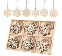 WedDecor Rustic Wooden Christmas Ornaments Set - 24pcs Natural Wood Snowflake Hanging Decorations for DIY Crafts, Xmas Tree Decor, Gift Tags & Festive Embellishments