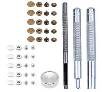 WedDecor S Spring Press Studs Metal Snap Fasteners with Hand Toolkit for Bags, Purses, Clothing, Leathercraft, Brass, 12mm, 15pcs Silver & 15pcs Bronze