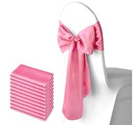 WedDecor Satin Chair Sashes 10pcs Decorative Chair Bow 7"x108" Reusable, Hemmed Edges Bow Back Tie Ribbon for Weddings, Birthdays, Events, DIY Decor & Chair Styling (Hot Pink)