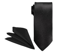 WedDecor Satin Solid Color Formal Neckties and Pocket Square Sets for Weddings Celebration Prom Events Parties Business Christmas Gifts, Black