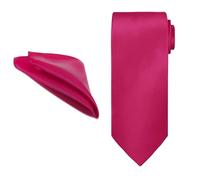 WedDecor Satin Solid Color Formal Neckties and Pocket Square Sets for Weddings Celebration Prom Events Parties Business Christmas Gifts, Hot Pink