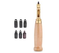 WedDecor Screw Hole Punch, Auto Leather Tool Book Drill 6 Tips Replaceable Sizes 1.5-4mm for Sewing Leather Paper Craft Adjustable for Art & Craft DIY Projects with Wooden Handle