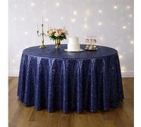 WedDecor Sequin Tablecloth 120-Inch Round Shiny Glitter Navy Table Cover For Birthdays, Wedding, Banquets, Christmas, Reception, Dining Party, Baby Shower, Table Decorations, Pack of 10