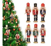 WedDecor Set of 6 Small Nutcracker Soldiers - 13cm Classic Wooden Figurines with Hanging Loops for Christmas Tree Decor, Holiday Garlands & Festive Home Displays