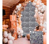 WedDecor Shimmer Wall Backdrop - 1ft x 1ft Square Sequin Wall Panel Prom Decorations, Photo Booth Backdrop for Birthday, Wedding, Baby Shower, Party Decoration, Silver, Pack of 1