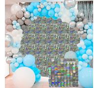 WedDecor Shimmer Wall Backdrop - 1ft x 1ft Square Sequin Wall Panel Prom Decorations, Photo Booth Backdrop for Birthday, Wedding, Baby Shower, Party Decoration, Iridescent Silver, Pack of 12