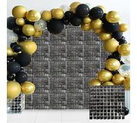 WedDecor Shimmer Wall Backdrop - 1ft x 1ft Square Sequin Wall Panel Prom Decorations, Photo Booth Backdrop for Birthday, Wedding, Baby Shower, Party Decoration, Metal Black, Pack of 1