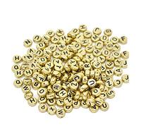 WedDecor Shiny Gold Round Threadable Letter Beads Acrylic Alphabet Tiles for Key Chains FOB, Cord Bracelets, String Jewellery Making, DIY Name Crafts, 100pcs