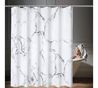 WedDecor Shower Curtain Waterproof Anti Mould Mildew Resistant, Heavy Duty 100% Polyester Fabric Bathroom Curtains Liner with 12 Curtain Hooks, 180cm x 180cm, Grey & White