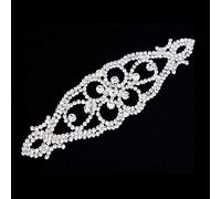 WedDecor Silver Crystals Rhinestone Diamante Motif Sewing Applique Patch for Wedding Bridal Embellishment, Casual or Formal Wear Fashion Accessory, 160mm x 45mm