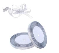 WedDecor Silver Organza Ribbon, Wide Glitter Decorative Wrapping Ribbons for Gift, Crafts, Festive Decoration, Bows Making, Xmas Tree, Handmade DIY Crafts, 6mm, 5 Yards