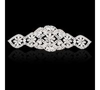WedDecor Silver Rhinestone Diamante Motif with Crystal Sew-on Applique Patch for Wedding Bridal Dress, Party Evening Gown Cloth, Formal Dresses, 220mm x 65mm