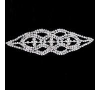 WedDecor Silver Rhinestone Diamante Motif with Crystal Sew On Applique Patch for Wedding Bridle Dress, Party Evening Gown Cloth, Sash Belt Casual, Formal - 130mm x 42mm