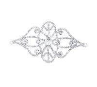 WedDecor Silver Rhinestone Diamante Motif with Crystal Sew On Patch Applique for Wedding Bridal Dress, Sash Belt, Party Evening Gown Cloth, Casual and Formal, 120mm x 70mm