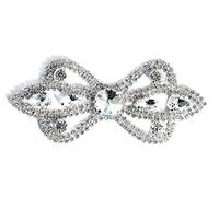 WedDecor Silver Rhinestone Diamante Motif with Crystal Sew On Patch Applique for Wedding Bridal Dress, Sash Belt, Party Evening Gown Cloth, Casual and Formal, 120mm x 50mm