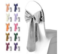 WedDecor Silver Satin Sash Ribbon Fuller Bow for Bridal Wedding Birthday Engagement Reception Party Banquet Event Dining Chair Decoration -7" x 108" (18 x 274cm) - 1pc