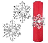 WedDecor Silver Snowflake with Pearl & Diamante Napkin Rings Xmas Serviette Rhinestone Ring Holder for Table Decoration, Christmas, Thanksgiving, Weddings, Halloween, Dinner, 5.5cm, Pack of 6