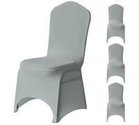 WedDecor Silver Spandex Chair Cover Stretch Removable Slipcover Dining Room Wedding Decor, Christmas Party, Banquet, Anniversary, Birthday Decoration, 4pcs
