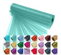 WedDecor Snow Sheer Glitter Organza Roll 25m x 29cm Sash Fabric Aqua Green | Ideal for Wedding Table Styling, Sash Making, Chair Bows, Swags and Decorative Ribbon Crafts