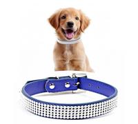 WedDecor Soft PU Leather Adjustable Dog Collar, Crystals Diamante Rhinestone Pet Collar with Safety Closure Buckle, Premium Puppy Collar, Lightweight Protective Dog Belt, Royal Blue, Large