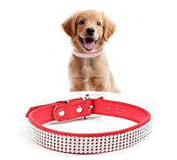 WedDecor Soft PU Leather Adjustable Dog Collar, Crystals Diamante Rhinestone Pet Collar with Safety Closure Buckle, Premium Puppy Collar, Lightweight Protective Dog Belt, Red, Large