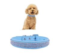 WedDecor Soft PU Leather Adjustable Dog Collar, Crystals Diamante Rhinestone Pet Collar with Safety Closure Buckle, Premium Puppy Collar, Lightweight Protective Dog Belt, Light Blue, Medium