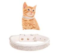 WedDecor Soft PU Leather Adjustable Dog Collar, Crystals Diamante Rhinestone Pet Collar with Safety Closure Buckle, Premium Puppy Collar, Lightweight Protective Dog Belt, White, Small