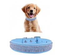 WedDecor Soft PU Leather Adjustable Dog Collar, Crystals Diamante Rhinestone Pet Collar with Safety Closure Buckle, Premium Puppy Collar, Lightweight Protective Dog Belt, Light Blue, Large